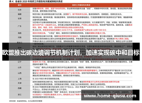 欧盟推出碳边境调节机制计划，加速实现碳中和目标